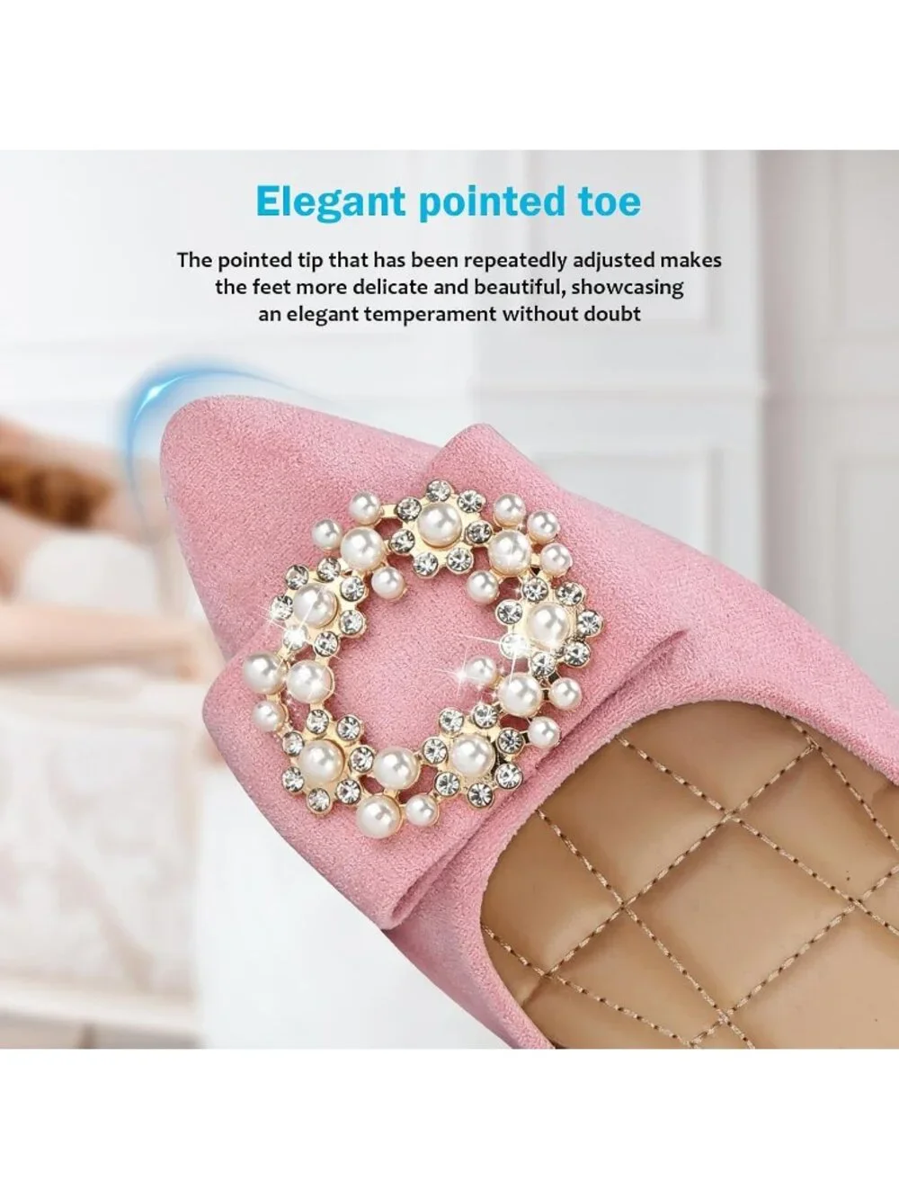 Women's 01-Pink Pointed Toe Pearl Flats Comfort Non Slip Soft Sole Office Shoes